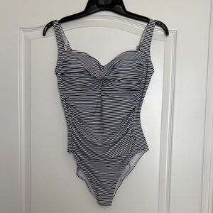 bond-eye Nip Tuck Navy and White Striped  One Piece size 14 D/DD Cup